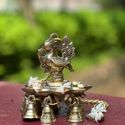 Mayilvizhi – Handcrafted Brass Hanging Vilakku with Bells