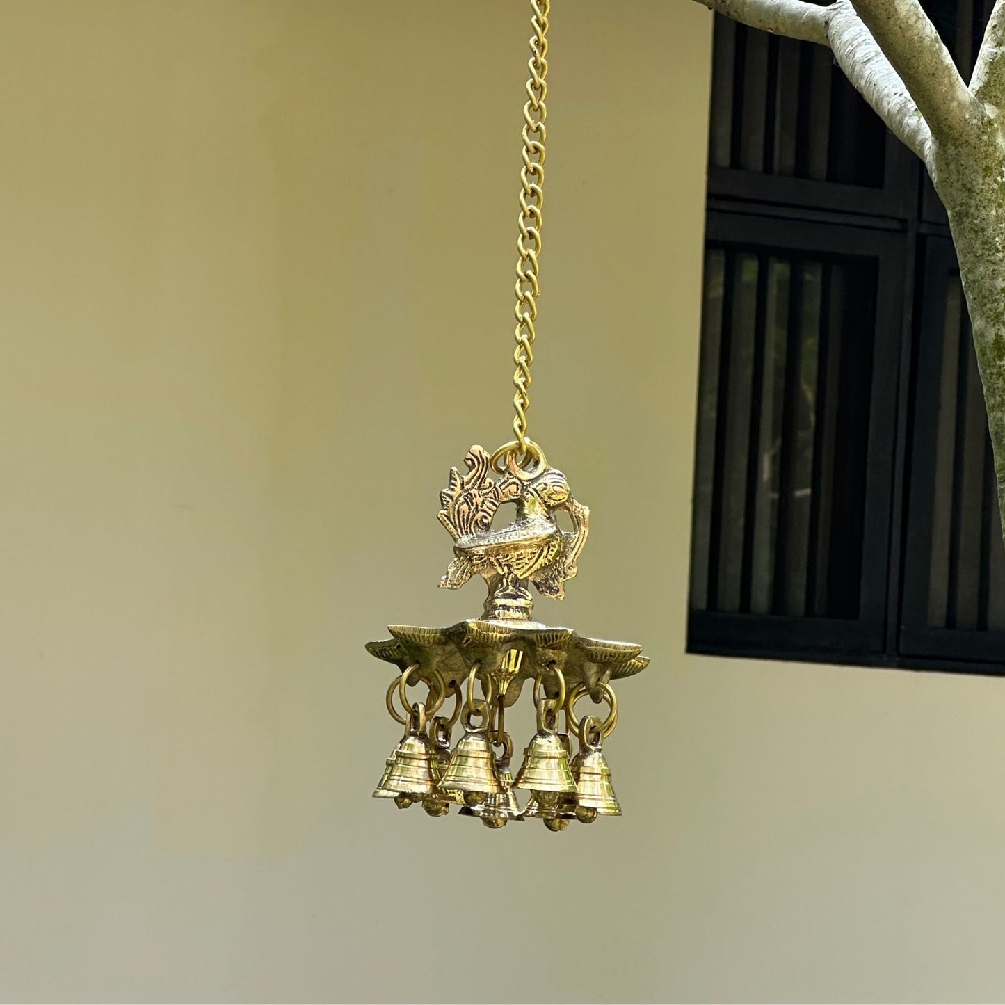 Mayilvizhi – Handcrafted Brass Hanging Vilakku with Bells