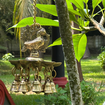 Mayilvizhi – Handcrafted Brass Hanging Vilakku with Bells